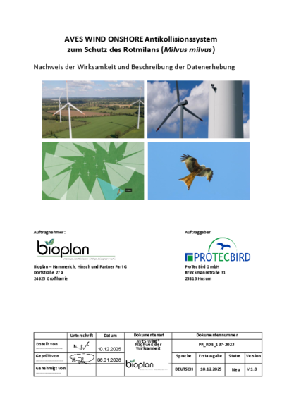 AVES WIND ONSHOREAntikollisionssystem zum Schutz des Rotmilans (<i>Milvus milvus</i>) – Nachweis der Wirksamkeit und Beschreibung der Datenerhebung