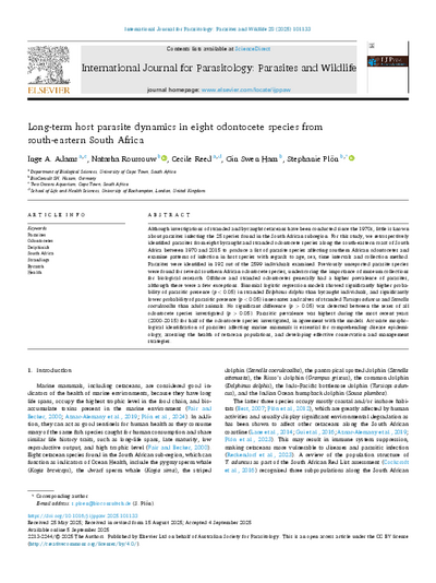 Long-term host parasite dynamics in eight odontocete species from south-eastern South Africa