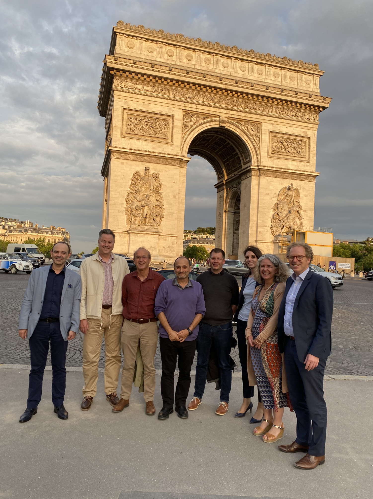 Directors of BioConsult SH, Biotope and HiDef Aerial Surveying Ltd in front of the Arc de Triomphe in Paris.