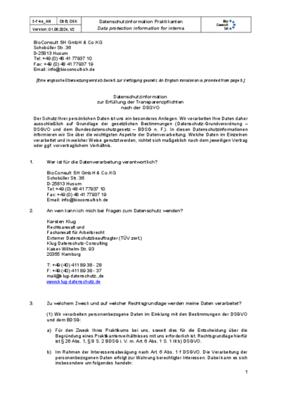 Datenschutzinformation Praktikum